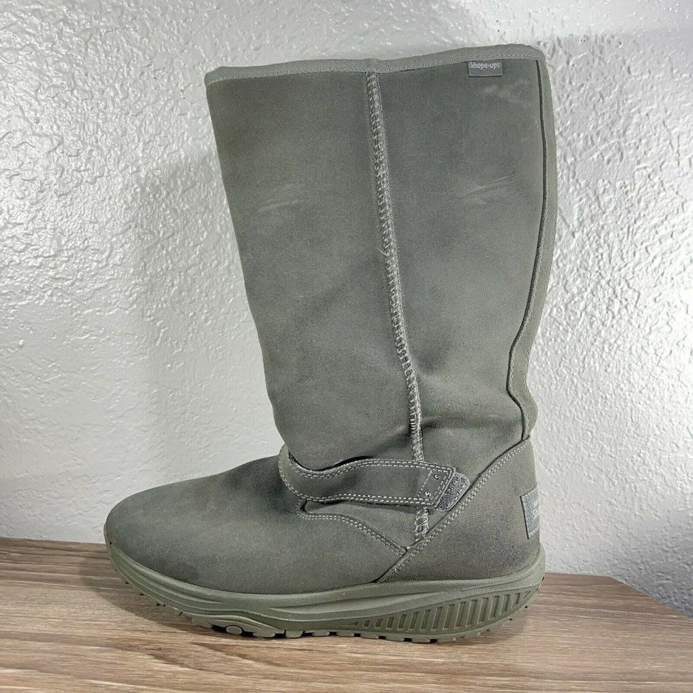 Women's Sketchers Shape Ups Toning Boots Green Suede Sz 9 Shearling Line 24857 - Picture 2 of 7
